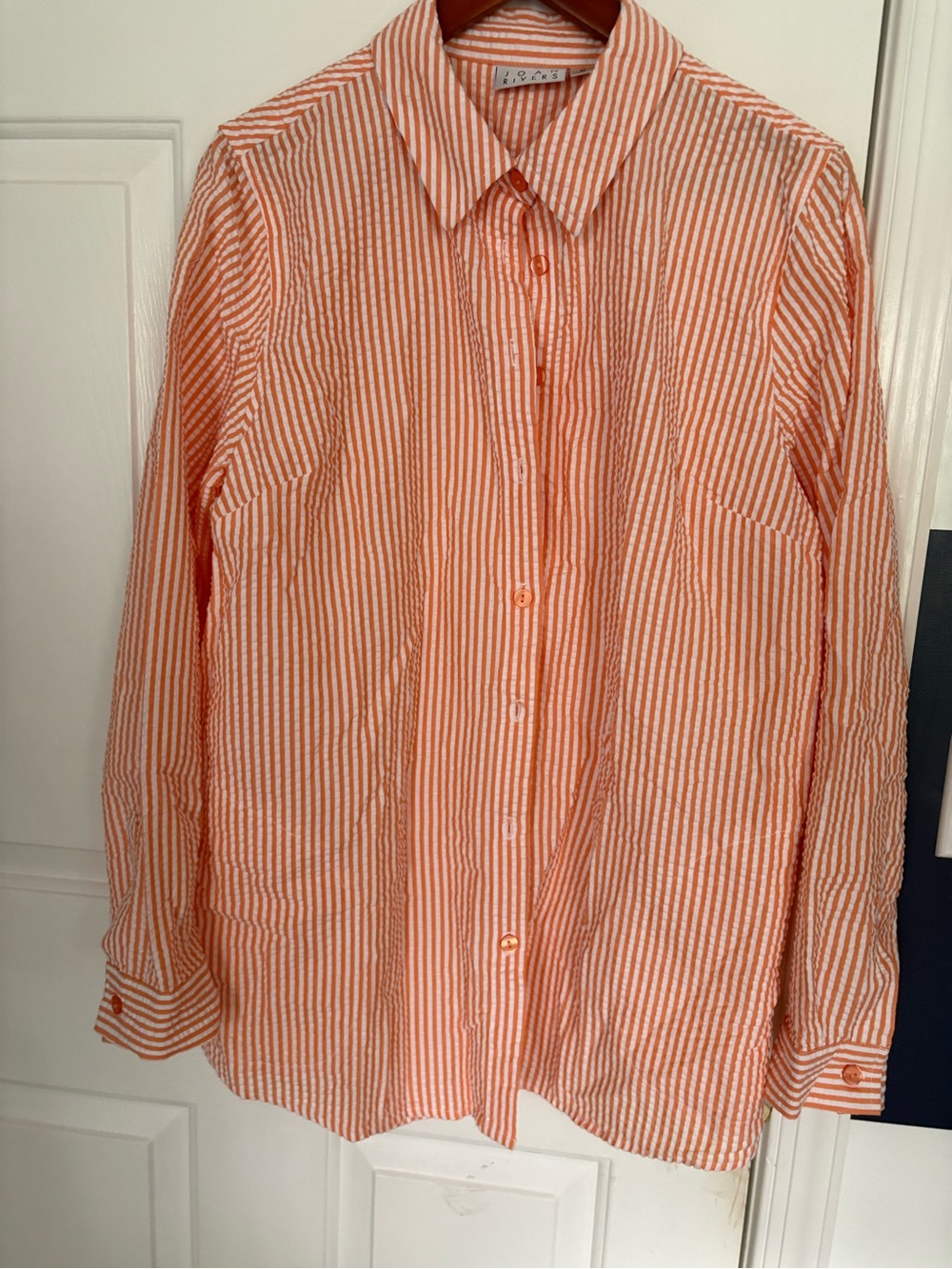 Joan Rivers Orange & White Seersucker Stripe Button-Down Shirt